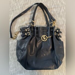 Michael Kors Navy Leather Shoulder Bag with Gold Hardware